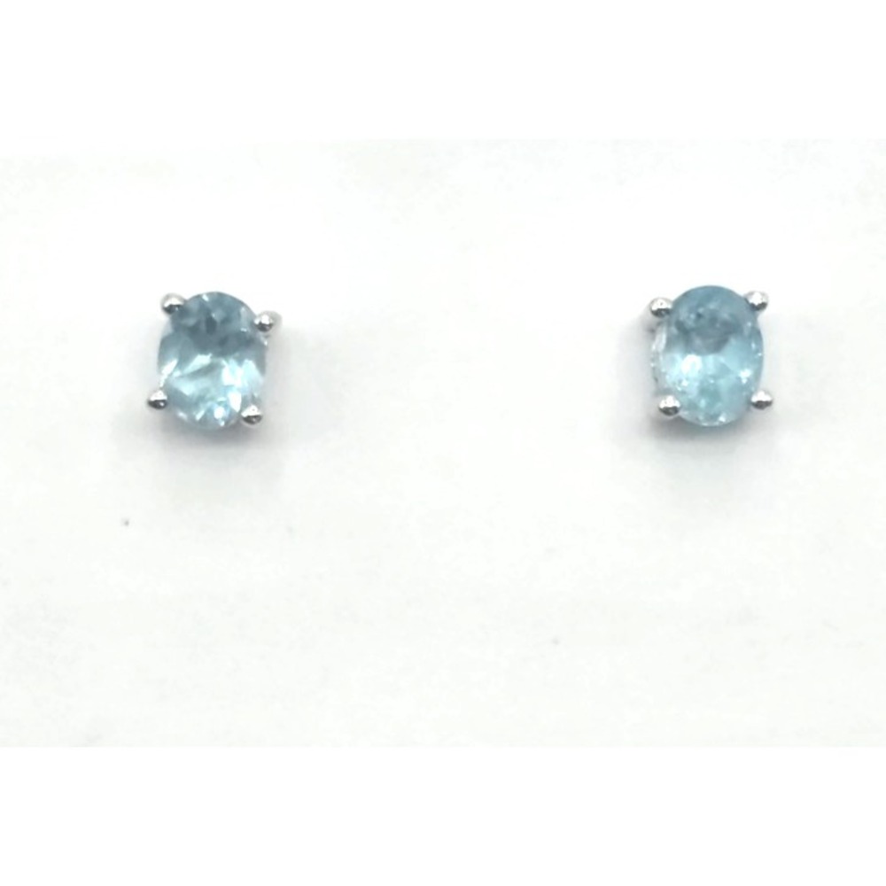 Blue Apatite Stud Oval Earrings Sterling Silver Prong Set Faceted Handmade 5x4mm